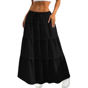Anbech تنورة نسائية ماكسي صيفية بوهو بطبقات على شكل حرف a عالية الخصر للشاطئ تنانير طويلة مع جيوب in Kuwait