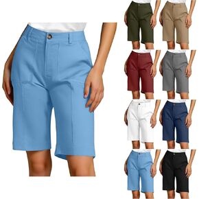 Bermuda Shorts for Women Knee Length High Waisted Dressy Casual Walking Shorts Straight Leg Capri Pants with Pockets in Kuwait