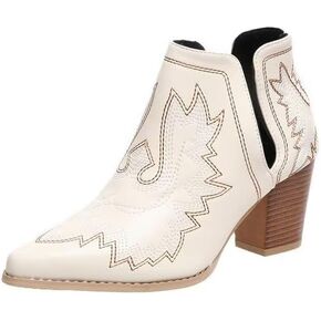 أحذية الكاحل النسائية بكعب مكتنز حذاء الكاحل بمقدمة مدببة وكعب عالٍ قصير أحذية غربية للحفلات والمواعدة والموضة in Kuwait