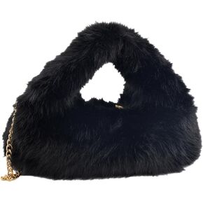 حقيبة يد هوبو من الفرو الصناعي للنساء، محفظة كروس عصرية من الفرو مع سلسلة طويلة in Kuwait