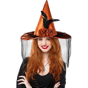 Landisun Halloween Women Witch Hat witches hats for women Adult Wicked One Side Veils (Half Veil) Costume Cosplay Party Girl in Kuwait
