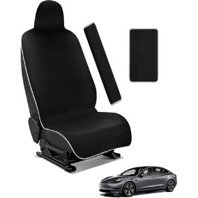 غطاء مقعد السيارة من النيوبرين المقاوم للماء لطراز Tesla Y/3/X/S مع أحزمة أمان ممتدة ومنصات صندوق مسند الذراع، واقي مقعد مقاوم للعرق وغير قابل للانزلاق للجري واليوجا للأطفال وحماية الحيوانات الأليفة (أبيض، 3 قطع) in Kuwait