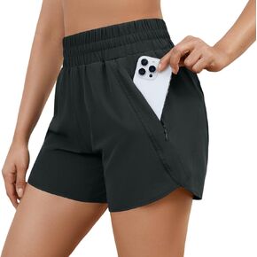 شورت رياضي للجري مقاس 5 بوصات للنساء، عالي الخصر، سريع الجفاف، خفيف الوزن، للتمرين في صالة الألعاب الرياضية مع جيب بسحاب، عامل حماية من الشمس (UPF 50+) in Kuwait