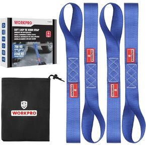 WORKPRO Soft Loop Tie Down Straps (4-Pack), 1.6" x 17", 5000 lbs Breaking Strength, Heavy Duty with Soft Loop Ends for Securing Motorcycles, ATVs, UTVs, Kayaks, Dirt Bikes - Blue in Saudi Arabia