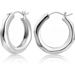 أقراط دائرية مطلية بالذهب الأبيض والذهب عيار 18 قيراط للنساء، تصميم المياه المتدفقة، خالية من النيكل لا تسبب الحساسية، حلقات أنيقة خفيفة الوزن آمنة للأذنين الحساسة، هدية لعيد الميلاد، عيد الأم، عيد الحب، عيد الميلاد in Kuwait