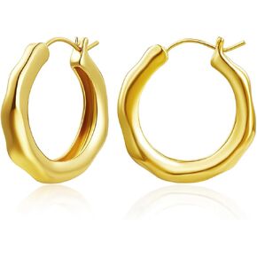 18K Gold & White Gold Plated Hoop Earrings for Women, Flowing Water Design, Hypoallergenic Nickel Free, Lightweight Dainty Hoops Safe for Sensitive Ears, Gift for Birthday, Mother’s Day, Valentine’s Day, Christmas in Saudi Arabia