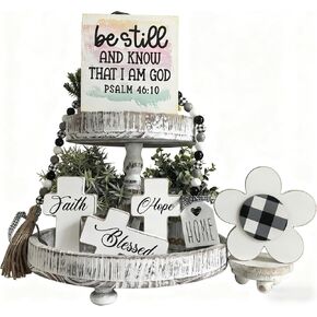 ديكور صينية متدرج من Dazingart Faith، هدايا مسيحية دينية ملهمة للنساء، ديكور طاولة آية الكتاب المقدس، صلي عليها صلي من خلالها لتزيين رف المطبخ المنزلي، غرفة النوم الوردية (وردي) in Kuwait