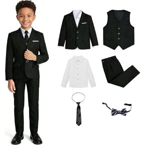 Boys Formal Suit Set Slim Fit Kids Tuxedo 6-Piece Toddler Suit for Wedding Church Boy School Clothing Adjustable Waist in Saudi Arabia