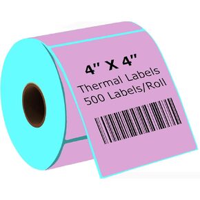 ملصقات حرارية أرجوانية مقاس 4 × 4 بوصة، ملصقات جرد مربعة ذاتية اللصق قوية، ملصقات شحن حرارية مباشرة متعددة الأغراض متوافقة مع طابعة ملصقات الحمار الوحشي والرولو (500 ملصق/لفة) in Kuwait