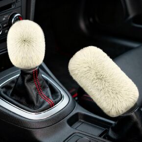 2PCS Plush Car Gear Shift Knob Cover & Handbrake Cover, Shift Knob Protector, Soft Fluffy Gear Handbrake Protective Sleeves, Shifter Lever Brake Handle Warm Plush Set for Cars (Dark Pink) in Saudi Arabia