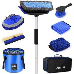 فرشاة غسيل السيارة مقاس 62 بوصة بمقبض طويل، طقم ممسحة غسيل السيارة خالية من الخدوش مع دلو غسيل السيارة، فرشاة إطار العجلة، منشفة قفاز الغسيل، ممسحة الزجاج الأمامي، مجموعة فرشاة تنظيف السيارة للسيارات RV Truck Boat in Kuwait