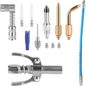 13-Piece Grease Gun Accessory Kit, 90-Degree Coupler Adapter, Stainless Steel Tips, 12-Inch Flexible Hose and Needle Nozzles for Zerk Fittings in Kuwait