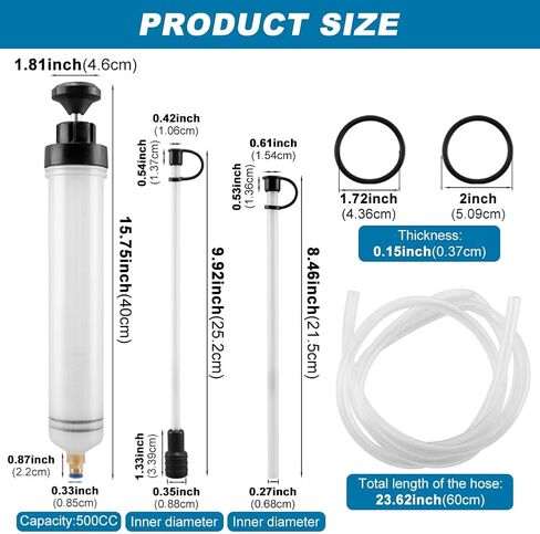 مضخة نقل الزيت اليدوية لنقل السوائل مع خرطوم مطاطي 23.6 بوصة لشفط سائل فرامل وقود السيارات (500 CC) in Kuwait