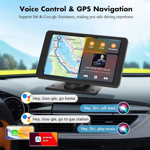 ستيريو سيارة Carplay لاسلكي محمول من Eleacc، كاميرا تعمل باللمس عالية الدقة مقاس 7 بوصات متوافقة مع Apple CarPlay وAndroid Auto للسيارة مع وصلة مرآة/كاميرا احتياطية/Siri/Bluetooth/الملاحة لجميع المركبات in Kuwait
