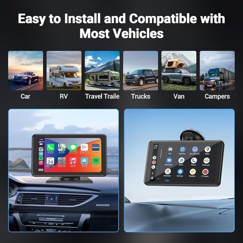 ستيريو سيارة Carplay لاسلكي محمول من Eleacc، كاميرا تعمل باللمس عالية الدقة مقاس 7 بوصات متوافقة مع Apple CarPlay وAndroid Auto للسيارة مع وصلة مرآة/كاميرا احتياطية/Siri/Bluetooth/الملاحة لجميع المركبات in Kuwait