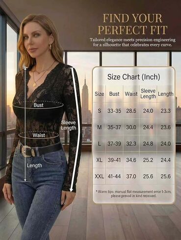 METWAY المرأة الدانتيل كم طويل قميص بقماش شفاف قميص داخلي مثير الأزهار انظر من خلال الخامس الرقبة الدانتيل طبقات تي شيرت in Kuwait