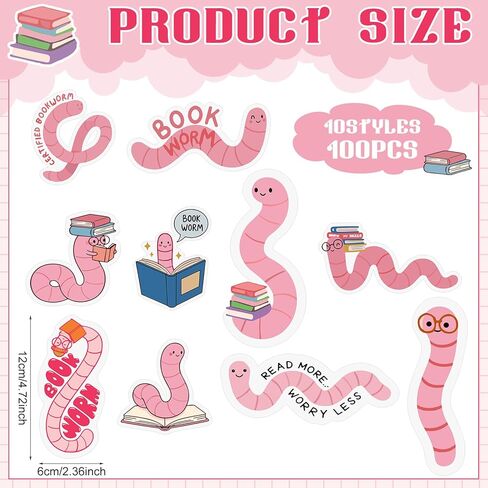 Ctosree 100 Pcs Pink Worm Bookmarks Bulk Cute Glitter Gummy Holographic Book Worm Bookmark for Book Lovers Bookworm Fun Readers Adults Teacher Funny Gift Bookish Party Favors in Saudi Arabia