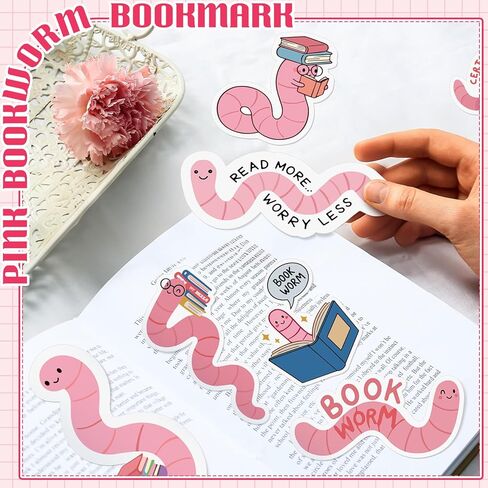 Ctosree 100 Pcs Pink Worm Bookmarks Bulk Cute Glitter Gummy Holographic Book Worm Bookmark for Book Lovers Bookworm Fun Readers Adults Teacher Funny Gift Bookish Party Favors in Saudi Arabia