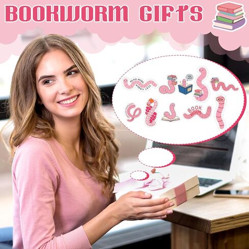 Ctosree 100 Pcs Pink Worm Bookmarks Bulk Cute Glitter Gummy Holographic Book Worm Bookmark for Book Lovers Bookworm Fun Readers Adults Teacher Funny Gift Bookish Party Favors in Saudi Arabia