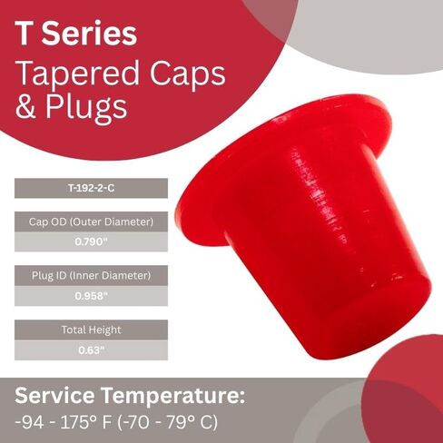 Caplugs T-192-2-C T Series – Plastic Tapered Cap and Plug, 500 Pack, Red LD-PE, Cap OD 0.79" x Plug ID 0.958" Protective Closures, Dust & Moisture Seals, MIL Spec, SAE Fittings, Hydraulic, EZ Remove in Kuwait