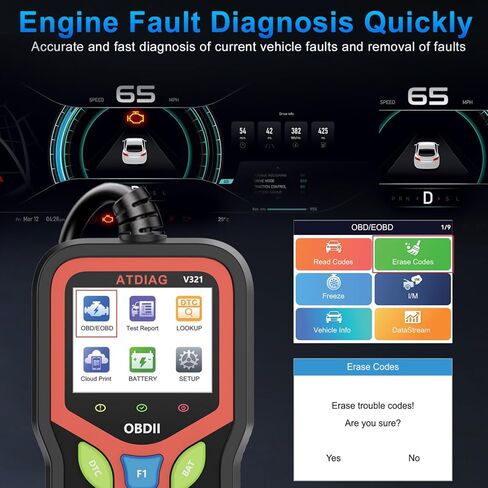 OBD2 Scanner Diagnostic Tool, Check Engine Lights and Clear Vehicle Trouble Code, Battery Start Test, Live Data, Cloud Printing, Freeze Frame, Car Scanner for All OBDII Vehicles Since 1996 in Saudi Arabia