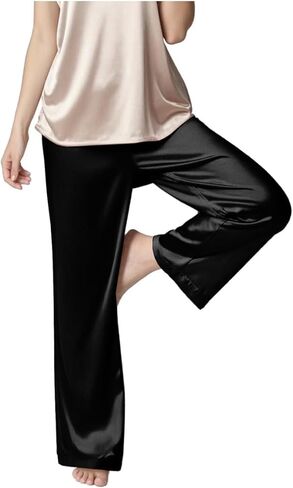 Silk Pants for Women Casual Elastic High Waisted Wide Leg Womens Satin Pants in Saudi Arabia