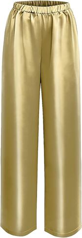 Silk Pants for Women Casual Elastic High Waisted Wide Leg Womens Satin Pants in Saudi Arabia
