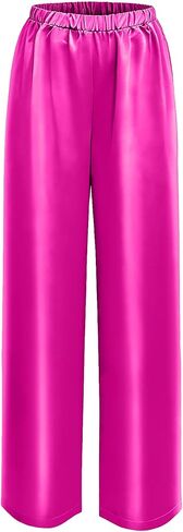 Silk Pants for Women Casual Elastic High Waisted Wide Leg Womens Satin Pants in Saudi Arabia