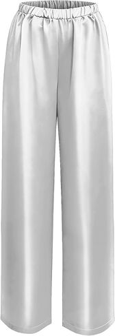 Silk Pants for Women Casual Elastic High Waisted Wide Leg Womens Satin Pants in Saudi Arabia