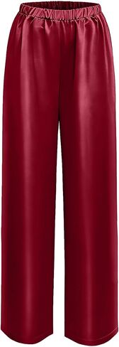 Silk Pants for Women Casual Elastic High Waisted Wide Leg Womens Satin Pants in Saudi Arabia