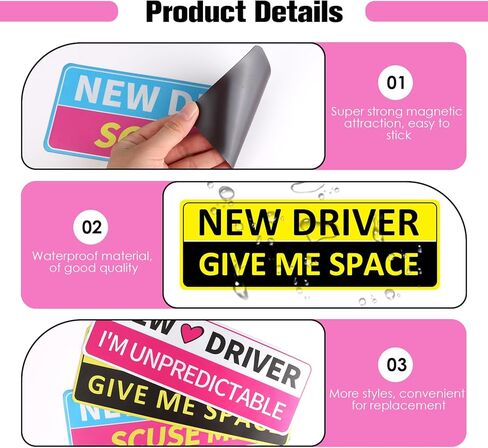 3pcs New Driver Sticker Magnet for Car,Learner Driver Sign,Safety Sign Car Student Drivers Stickers Supplies,Accessories Bumper Removable Novice Stickers in Kuwait