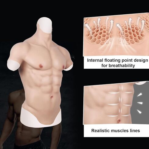 CUAIBB Silicone Muscle Suit Realistic Fake Abs Muscle Chest Suit Simulation Skin suit For Cosplay Transgende in Kuwait