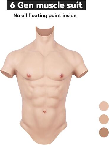 CUAIBB Silicone Muscle Suit Realistic Fake Abs Muscle Chest Suit Simulation Skin suit For Cosplay Transgende in Kuwait