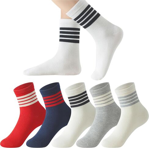 Unisex Kids Athletic Crew Socks Boys Girls Cotton Soft School Sock Baby Toddler Basic Dress Sock Seamless Toe 5 Pairs in Saudi Arabia