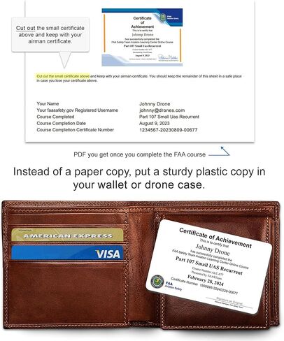 Part 107 Small UAS Recurrent Certificate of Achievement hard-copy of your card in Saudi Arabia