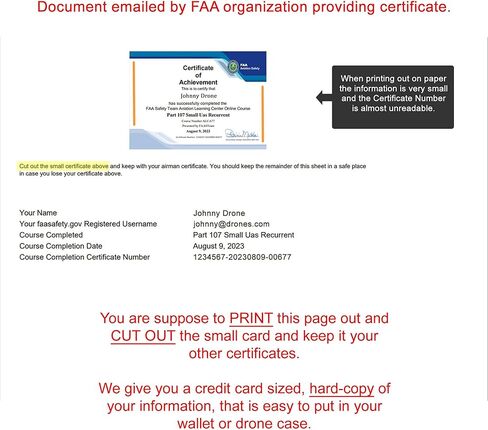 Part 107 Small UAS Recurrent Certificate of Achievement hard-copy of your card in Saudi Arabia