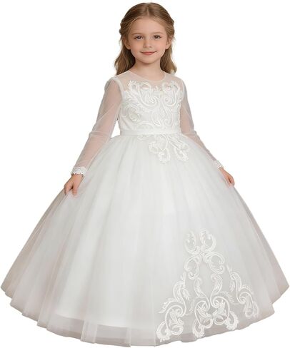 Flower Girl Dress for Wedding Lace First Communion Formal Dresses Kids Birthday Party Pageant Ball Gown in Kuwait