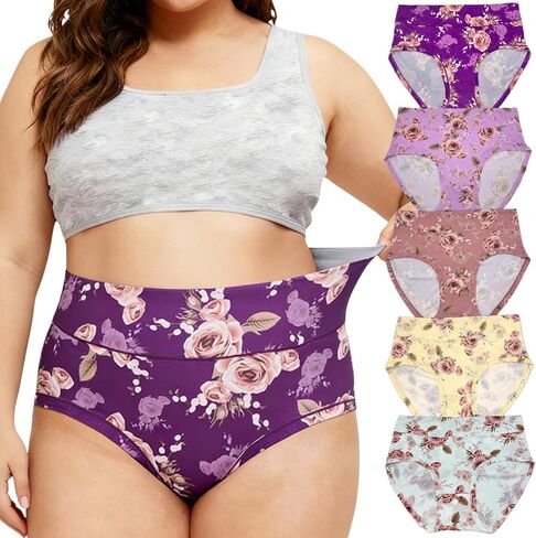Women's Briefs Underwear Plus Size Panties Floral Print 5 Pack Briefs Plus Underwear Ladies Panty Multipack in Saudi Arabia