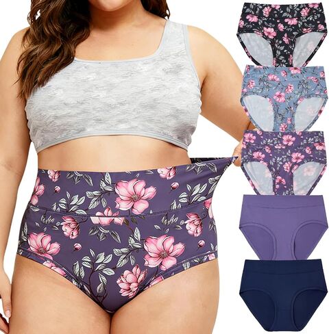 Women's Briefs Underwear Plus Size Panties Floral Print 5 Pack Briefs Plus Underwear Ladies Panty Multipack in Saudi Arabia