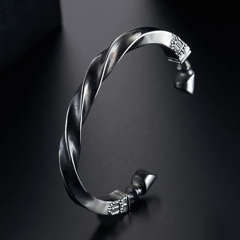 سوار عزم دوران على شكل حدوة حصان من الفولاذ التيتانيوم من كيمستون للرجال - تصميم ملتوي مفتوح الكفة in Kuwait