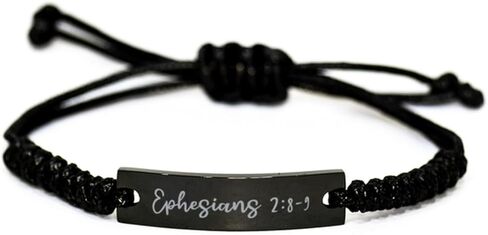Ephesians 2 8 9 Bracelet Ephesians 2:8 9 Bible Verse Gift for Him Christian Bracelet for Men Black Rope Stainless Steel Jewelry in Saudi Arabia