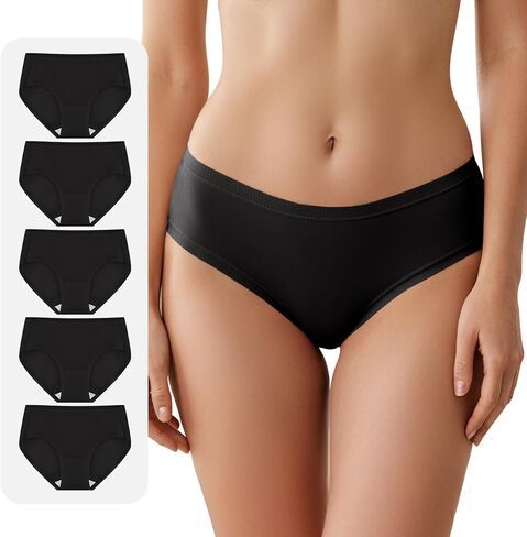 5 Women's BALCK Cotton Underwear Mid Waisted Full Coverage Ladies Panties,Medium in Saudi Arabia