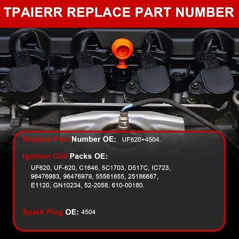 حزمة ملف الإشعال UF620 و4504 وشمعات الإشعال إيريديوم OEM للسيارات المتوافقة مع Chevy Cruze 2011-2015/Sonic 2012-2018/Aveo Aveo5 2009-2011/Pontiac G3 2009-2010 1.6L 1.8L L4 C1646 in Kuwait