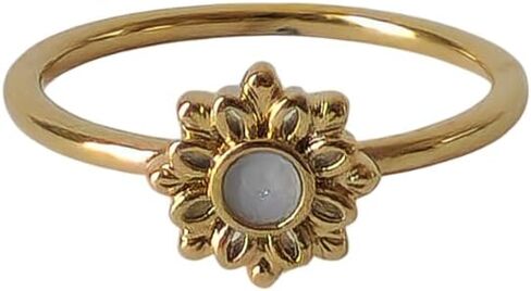 18K Gold Sunflower Ring for Women – Dainty Minimalist Henna Floral Band, Delicate Gold Flower Ring in Saudi Arabia