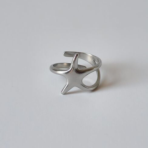 18K Gold Star Adjustable Wrap Ring for Women, Dainty Minimalist Abstract Open Band, Hypoallergenic Celestial Stacking Jewelry Gift in Saudi Arabia