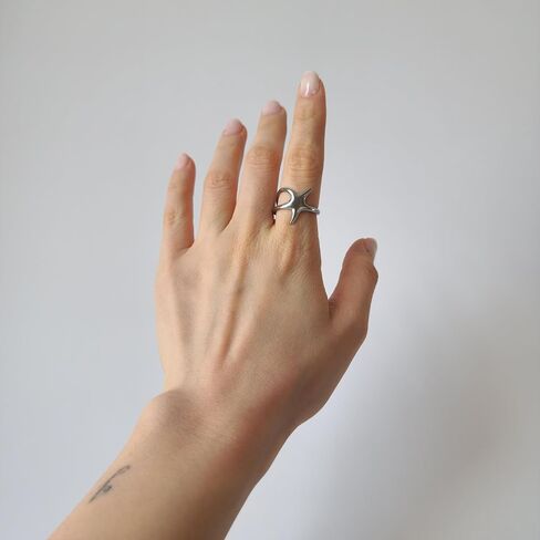 18K Gold Star Adjustable Wrap Ring for Women, Dainty Minimalist Abstract Open Band, Hypoallergenic Celestial Stacking Jewelry Gift in Saudi Arabia
