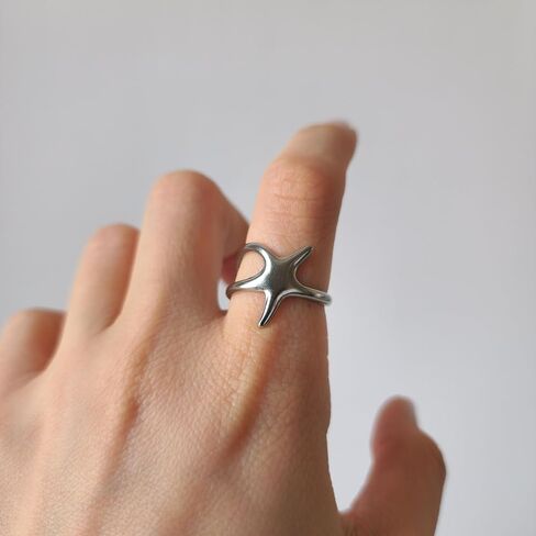 18K Gold Star Adjustable Wrap Ring for Women, Dainty Minimalist Abstract Open Band, Hypoallergenic Celestial Stacking Jewelry Gift in Saudi Arabia
