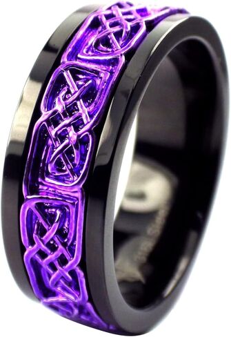 Purple Norse Viking Spinner Ring Womens Mens Black Stainless Steel Celtic Anti Anxiety Band Sizes 3-17 in Kuwait