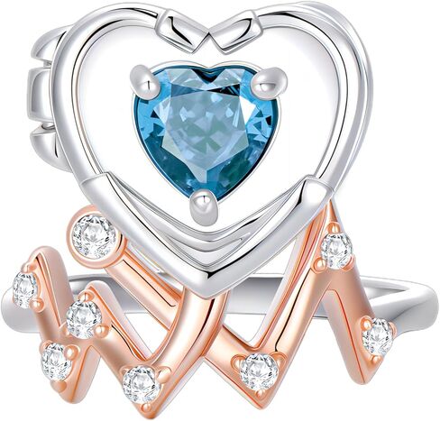 SOULMEET Heartbeat Stethoscope Nurse Ring That Holds Pictures Two Tones Silver Nurse Birthstone Photo Locket Ring Remeberance Jewelry Memorial Photos Rings for women in Saudi Arabia