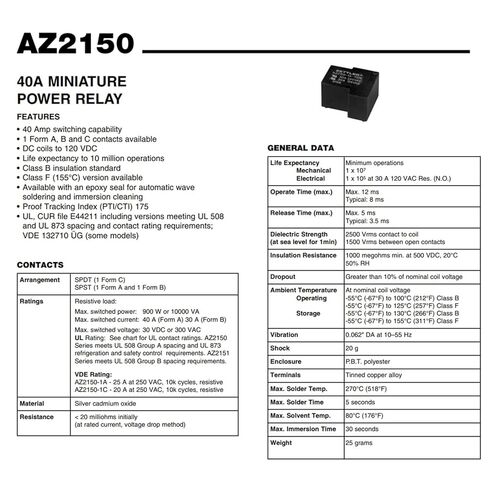 AZ2150-1A-12DE 40A 12VDC 4 دبابيس ثنائي الفينيل متعدد الكلور تتابع الطاقة AZ2150-1A-12DEF in Saudi Arabia